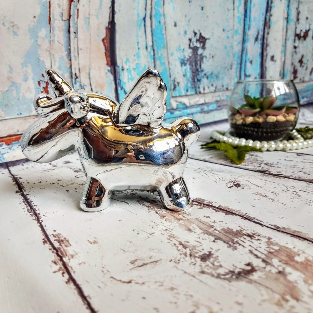 Silver Ceramic Unicorn Figurine Home Accent Decor